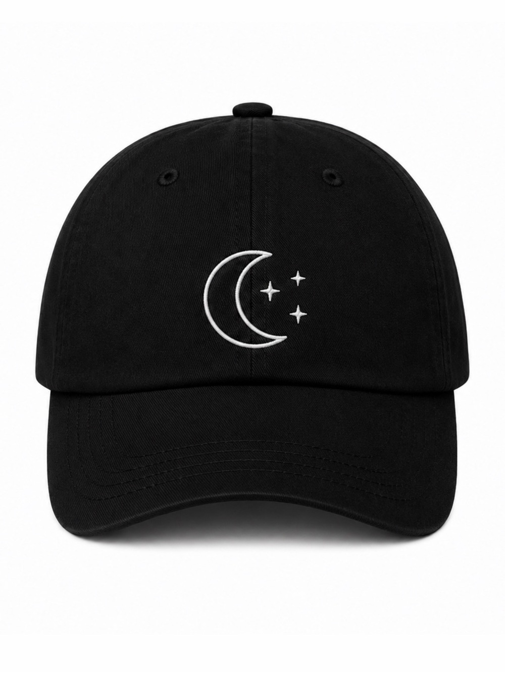 🌙✨ Moon Stars Embroidered Black Baseball Cap Adjustable Velcro Strap Celestial